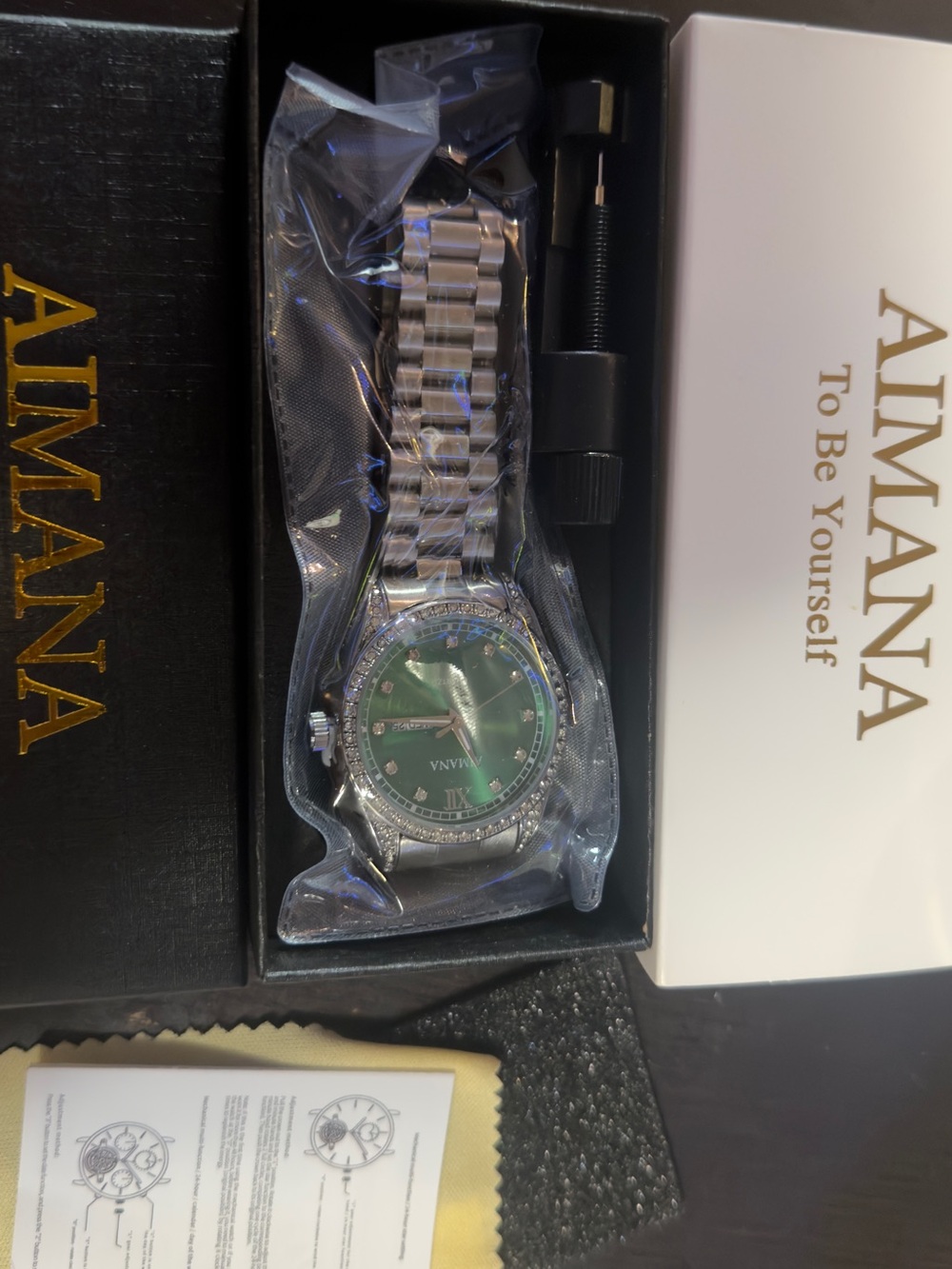 Men's Silver Bracelet Watch with Green Dial